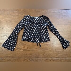 Abercrombie & Fitch Black Floral Blouse with Tie Neck